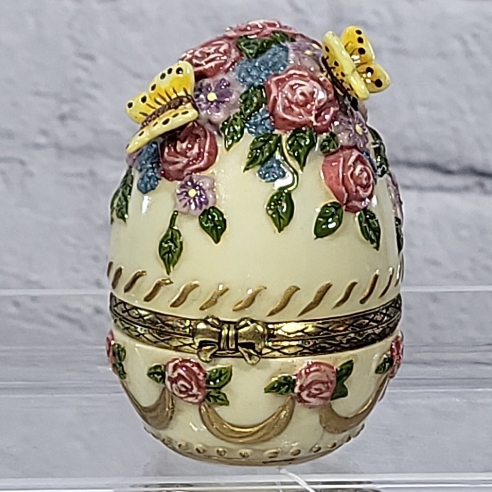 A Special Place Vintage Trinket Box Egg-Shaped Easter Floral Butterflies 2000